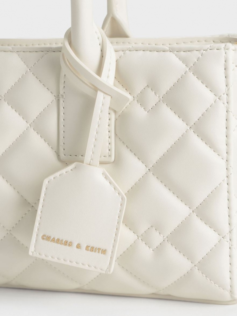 Charles And Keith Nezu Quilted Tote Bags White | PHILIPPINES R743