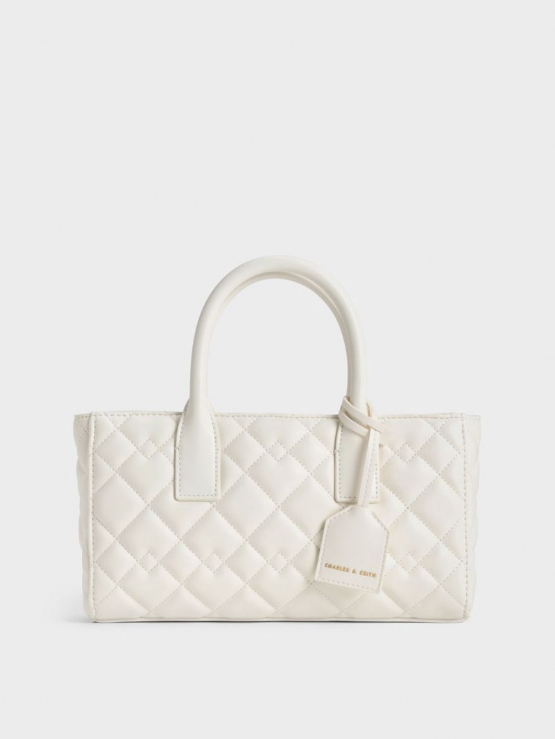 Charles And Keith Nezu Quilted Tote Bags White | PHILIPPINES R743