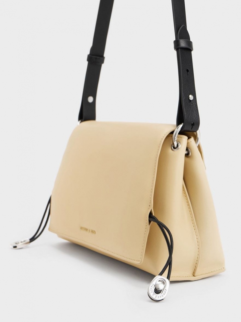 Charles And Keith Nina Leather Padded Handbag Beige | PHILIPPINES X801