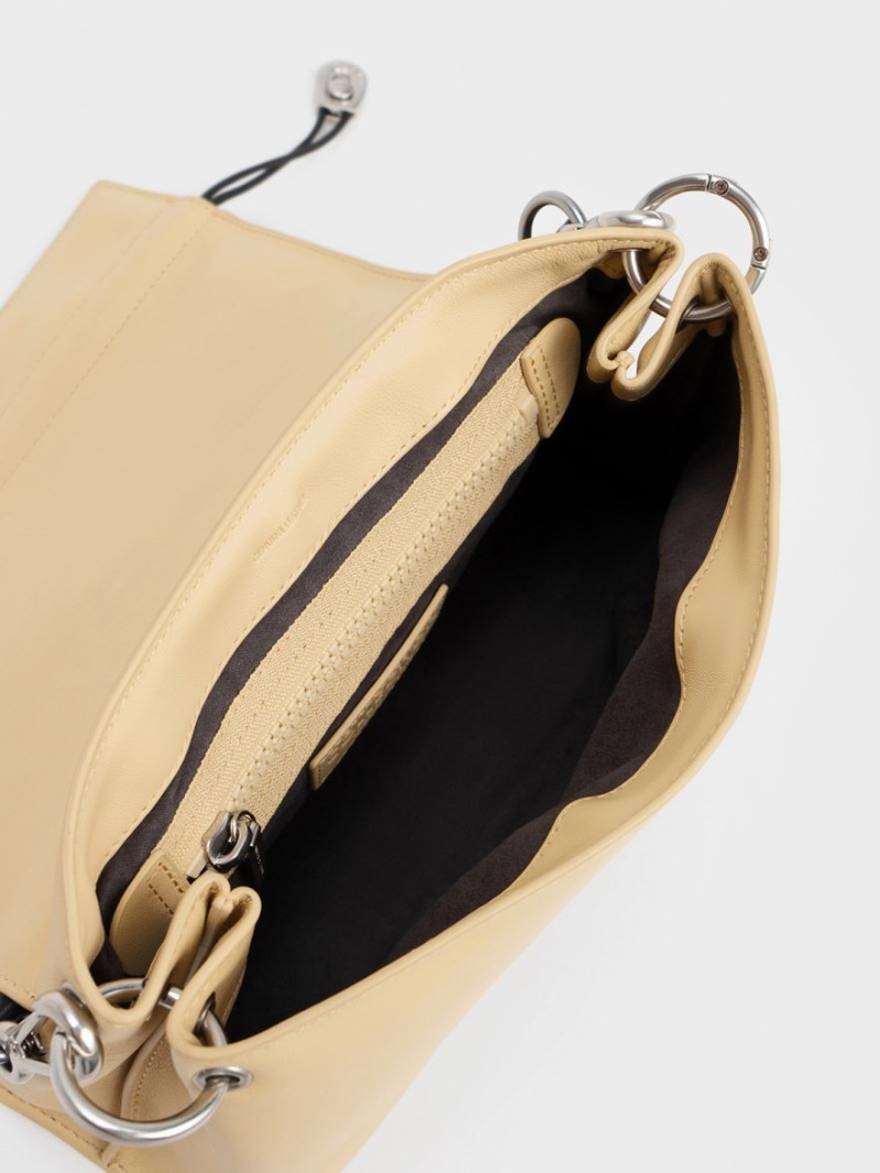 Charles And Keith Nina Leather Padded Handbag Beige | PHILIPPINES X801