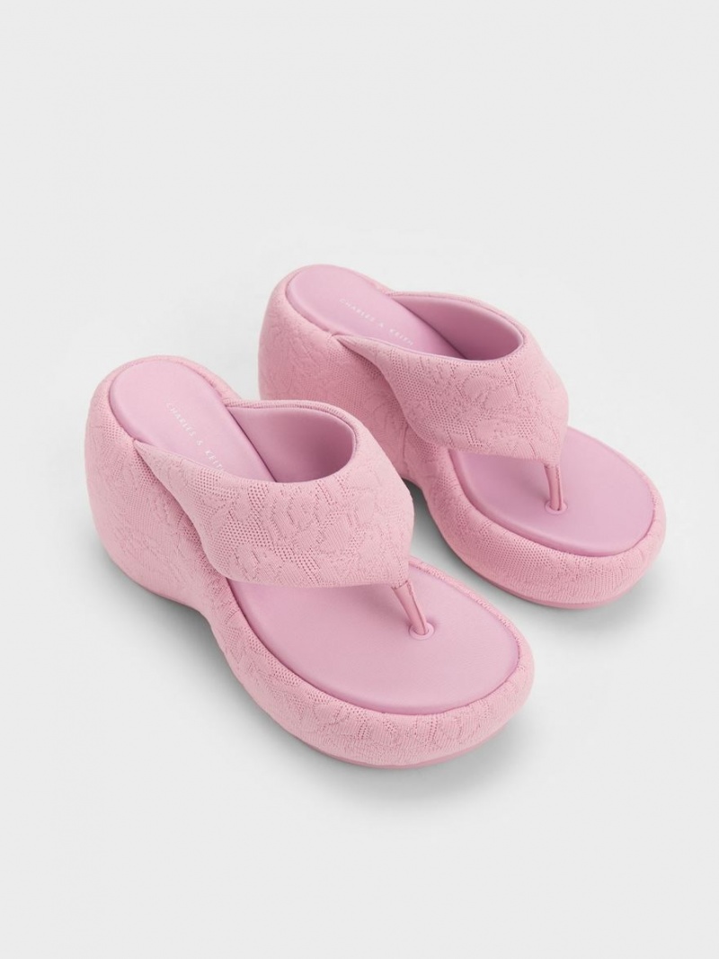 Charles And Keith Noemi Knitted Platform Wedges Pink | PHILIPPINES O658