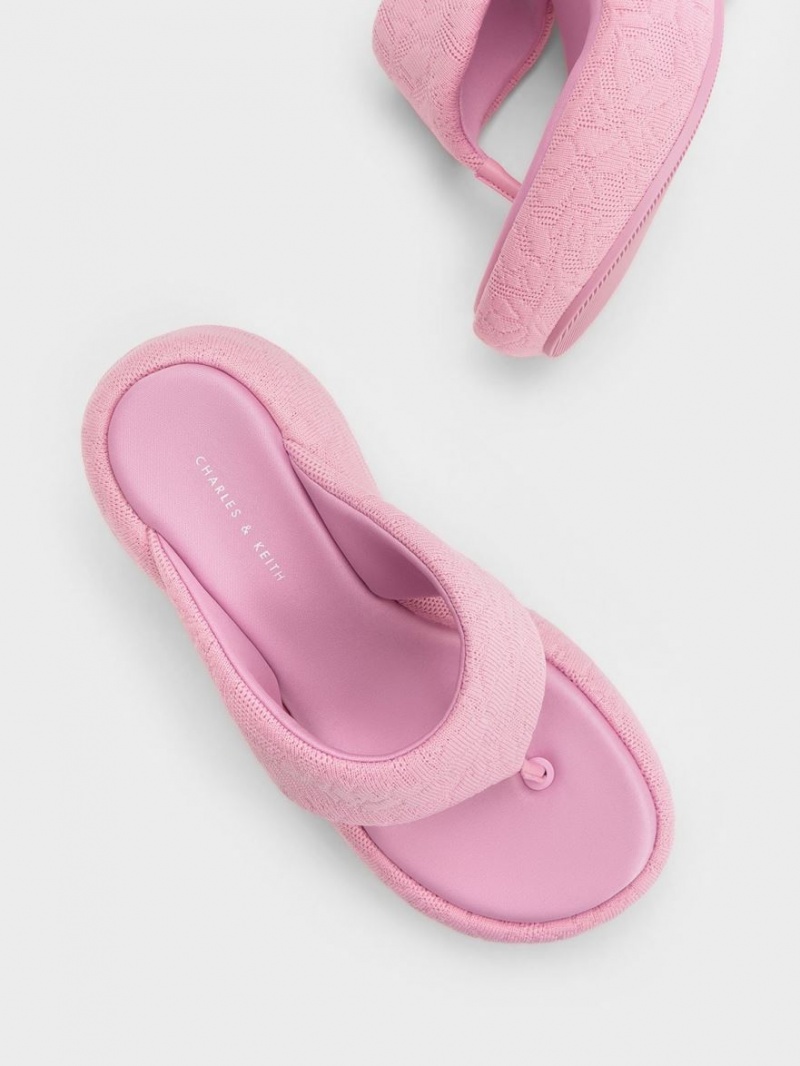 Charles And Keith Noemi Knitted Platform Wedges Pink | PHILIPPINES O658