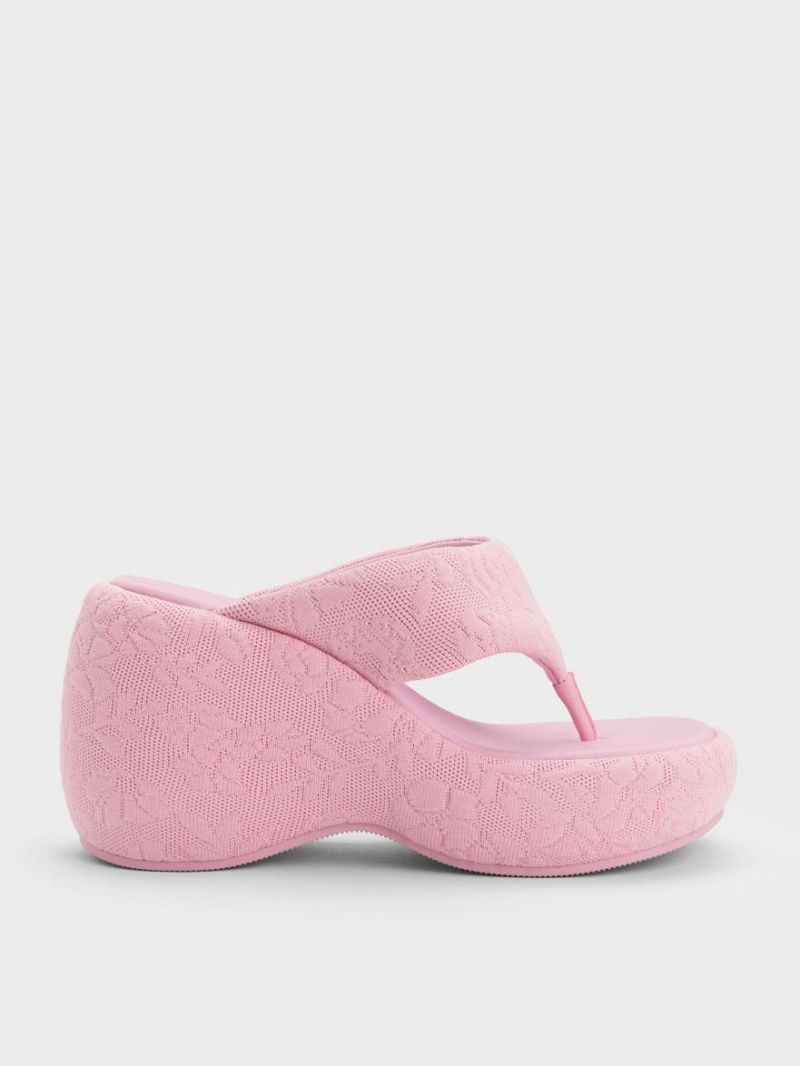 Charles And Keith Noemi Knitted Platform Wedges Pink | PHILIPPINES O658