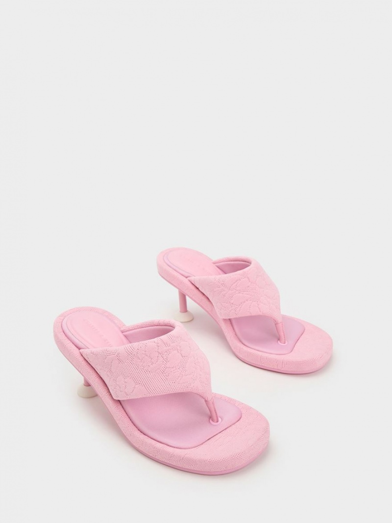 Charles And Keith Noemi Knitted Spool Heels Sandals Pink | PHILIPPINES Y621