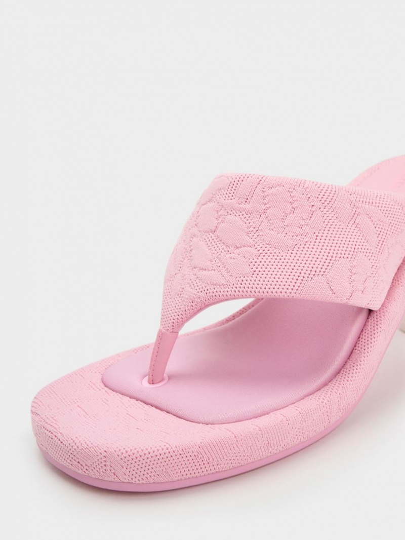 Charles And Keith Noemi Knitted Spool Heels Sandals Pink | PHILIPPINES Y621