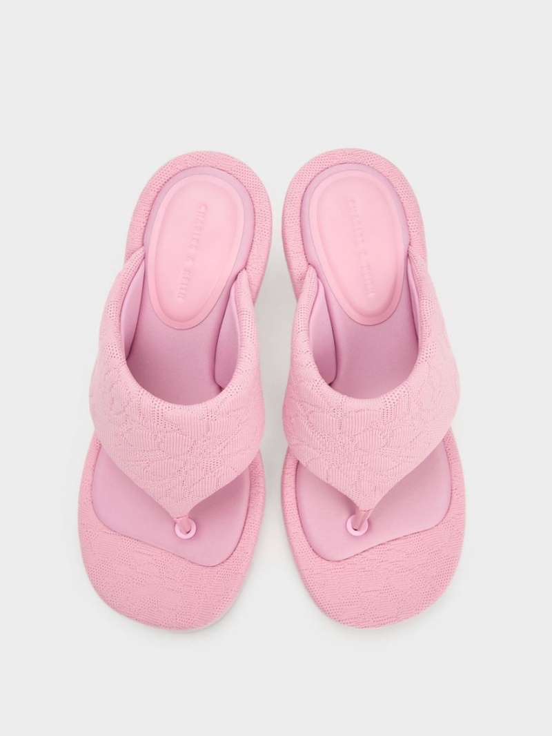 Charles And Keith Noemi Knitted Spool Heels Sandals Pink | PHILIPPINES Y621