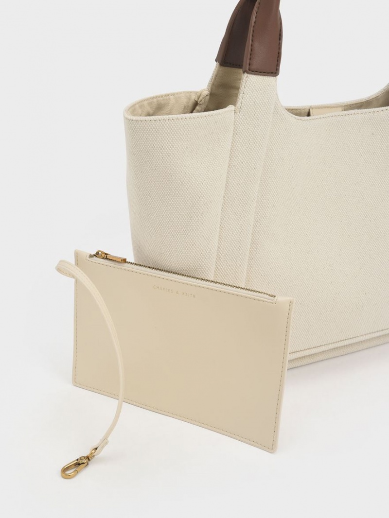 Charles And Keith Nova Two-Tone Large Canvas Tote Bags White | PHILIPPINES R031