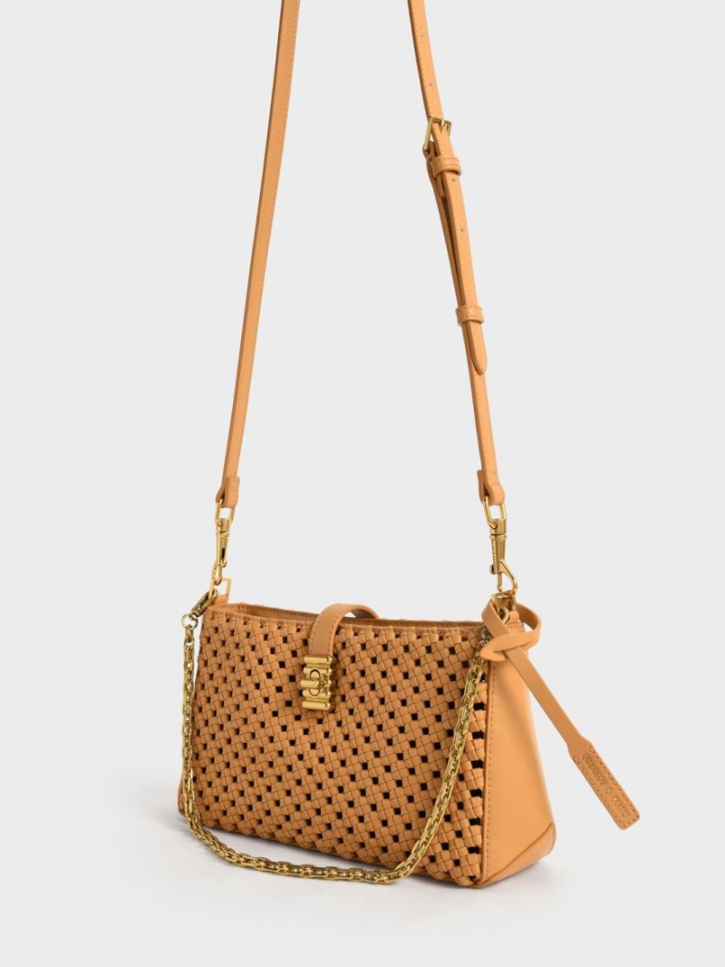 Charles And Keith Nova Woven Chain-Handle Shoulder Bags Orange | PHILIPPINES Y648