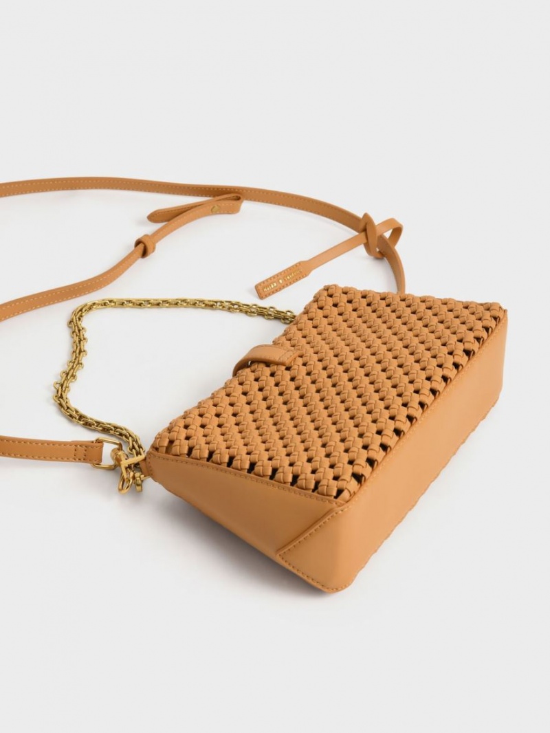 Charles And Keith Nova Woven Chain-Handle Shoulder Bags Orange | PHILIPPINES Y648