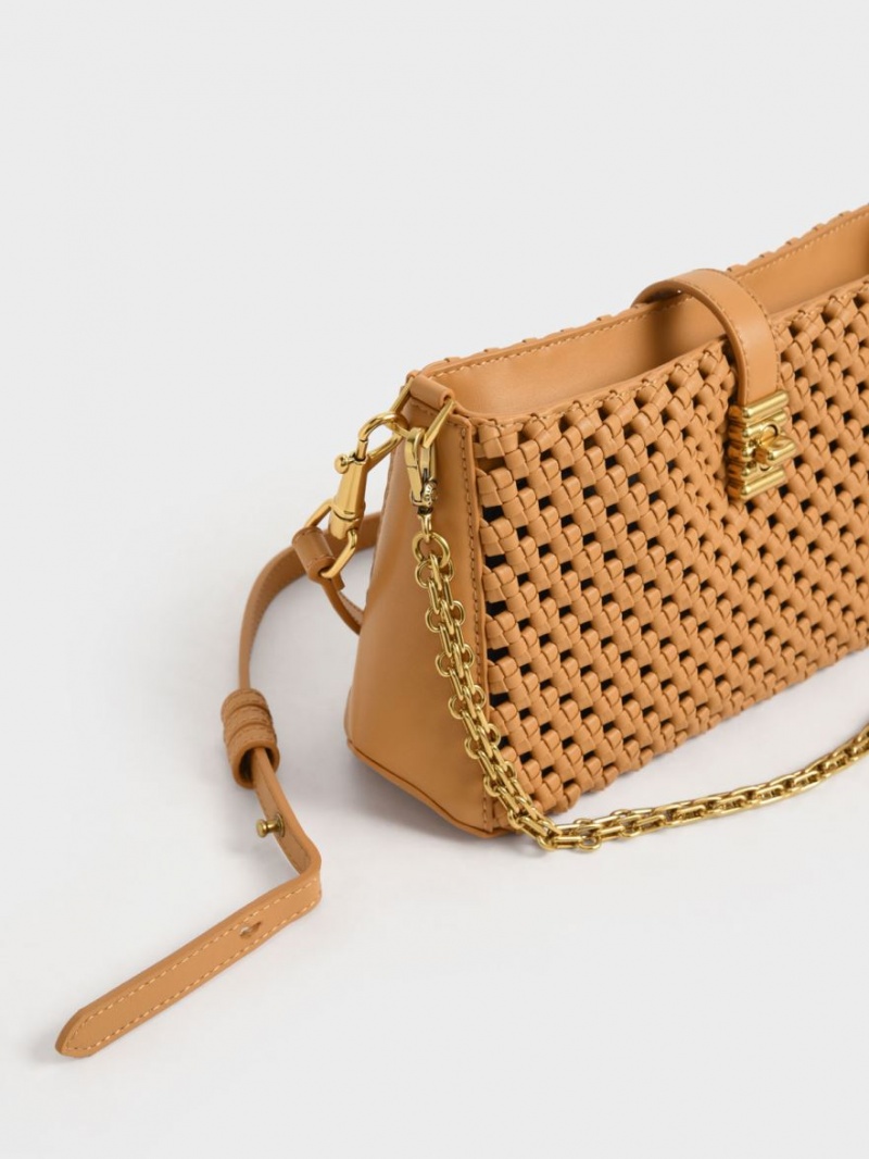 Charles And Keith Nova Woven Chain-Handle Shoulder Bags Orange | PHILIPPINES Y648