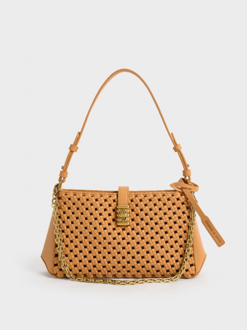 Charles And Keith Nova Woven Chain-Handle Shoulder Bags Orange | PHILIPPINES Y648