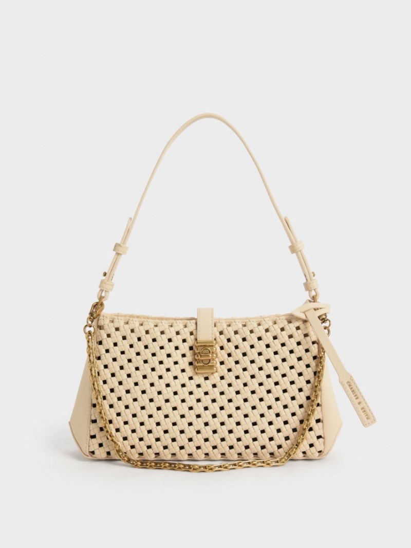 Charles And Keith Nova Woven Chain-Handle Shoulder Bags Beige | PHILIPPINES D089