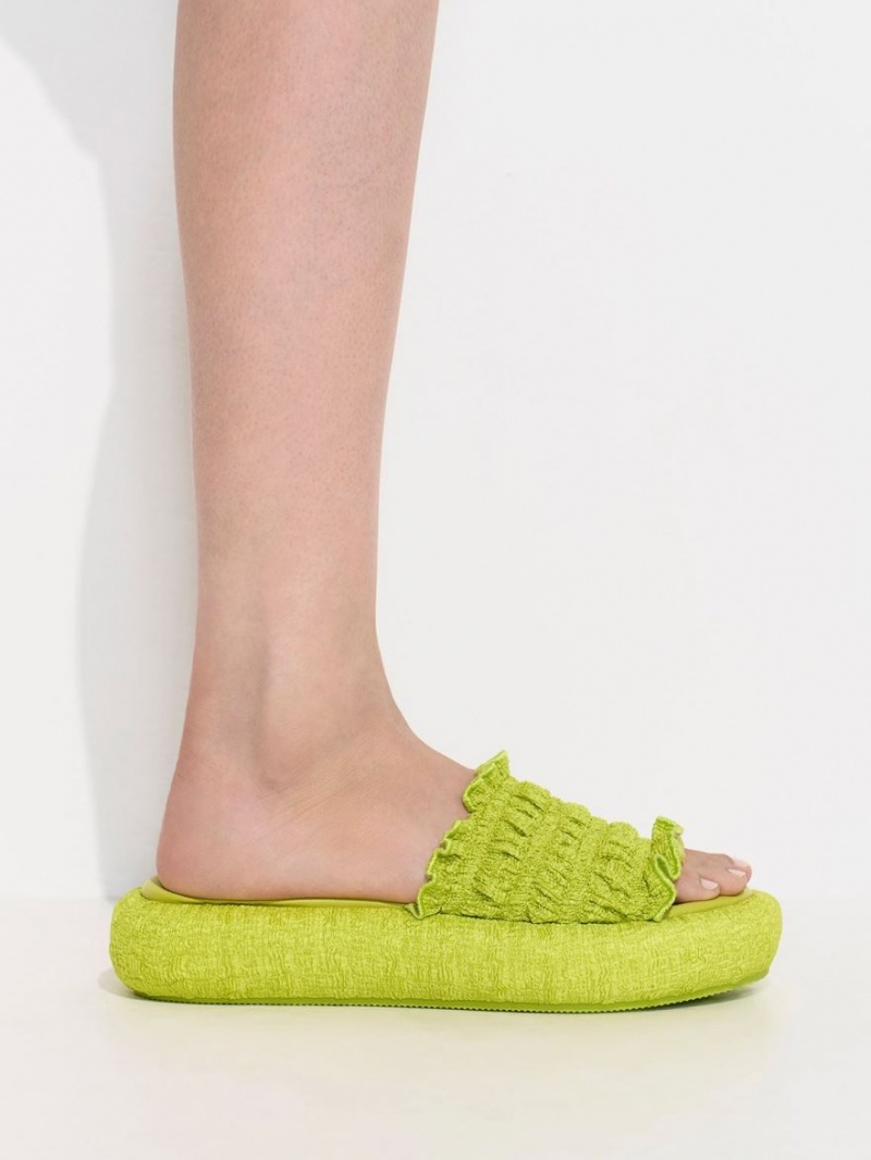 Charles And Keith Nuala Ruched Flatforms Slides Light Green | PHILIPPINES R270