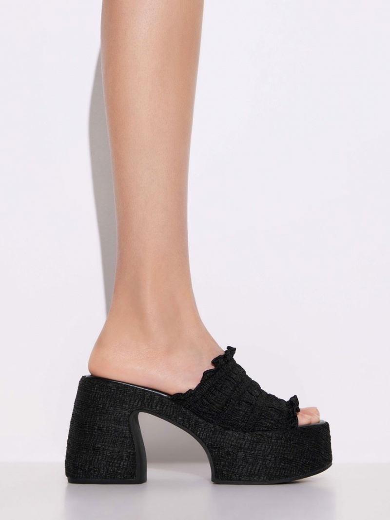 Charles And Keith Nuala Ruched Platform Mules Black | PHILIPPINES H687