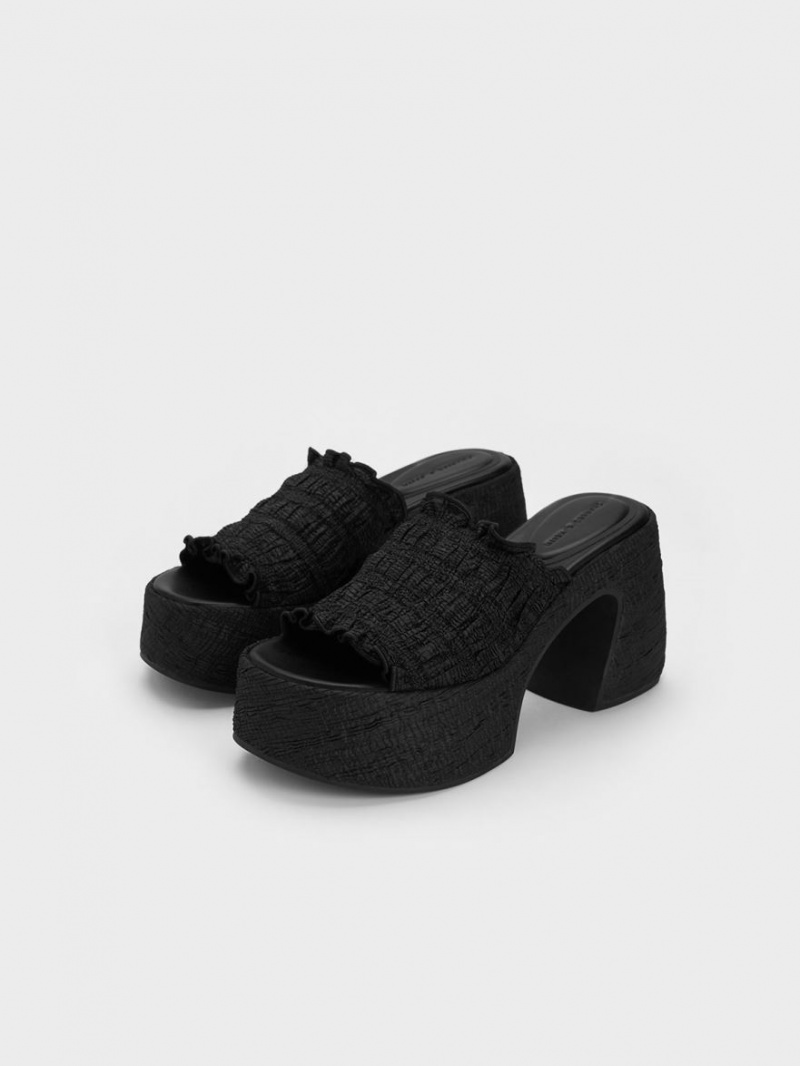 Charles And Keith Nuala Ruched Platform Mules Black | PHILIPPINES H687