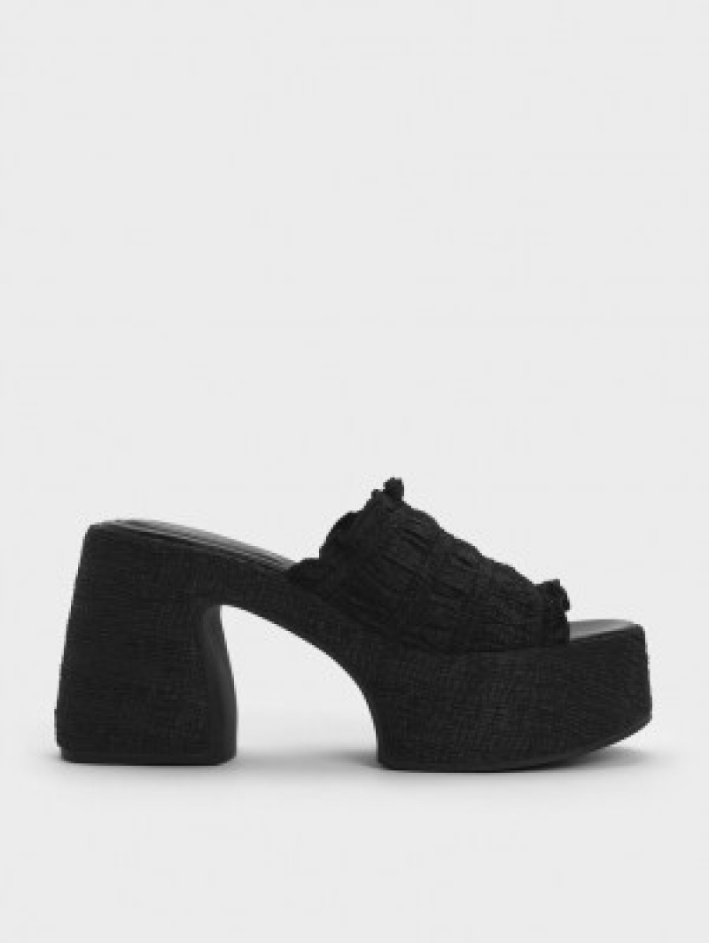 Charles And Keith Nuala Ruched Platform Mules Black | PHILIPPINES H687