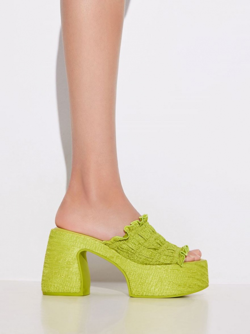 Charles And Keith Nuala Ruched Platform Mules Light Green | PHILIPPINES L210