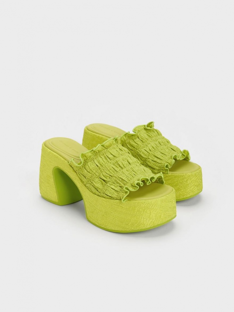 Charles And Keith Nuala Ruched Platform Mules Light Green | PHILIPPINES L210