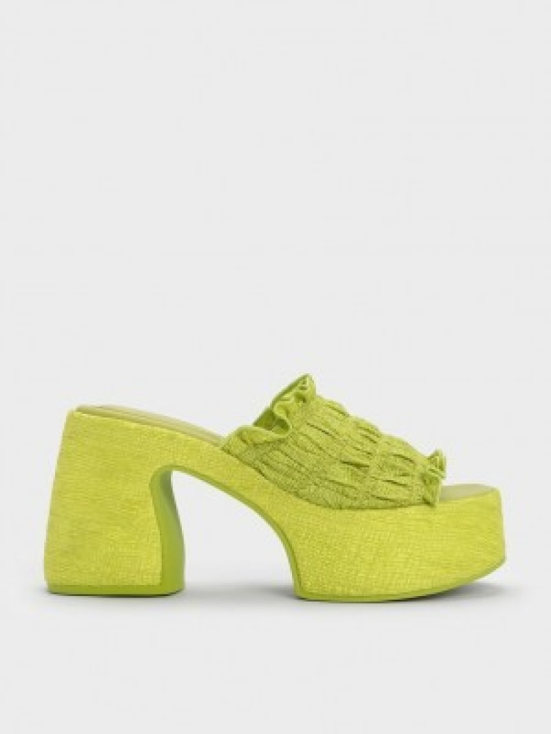 Charles And Keith Nuala Ruched Platform Mules Light Green | PHILIPPINES L210