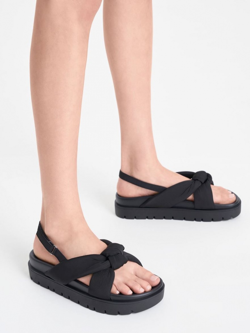 Charles And Keith Nylon Knotted Platform Sandals Black | PHILIPPINES R568