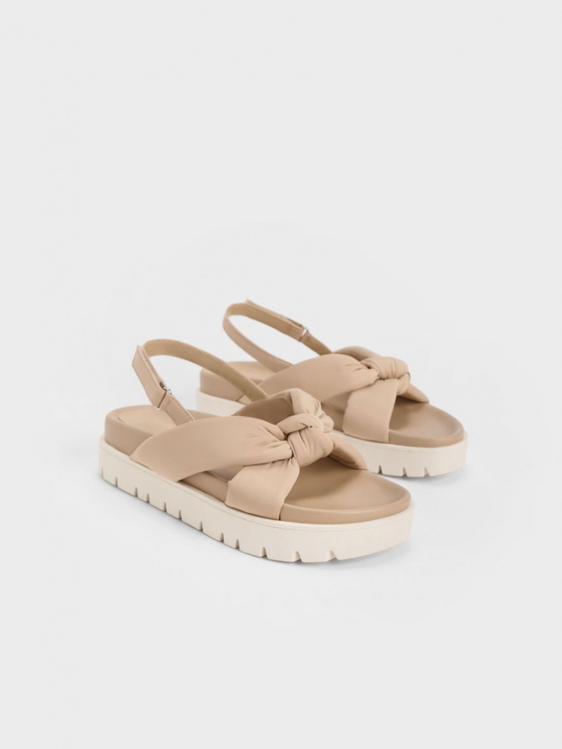 Charles And Keith Nylon Knotted Platform Sandals Beige | PHILIPPINES V462