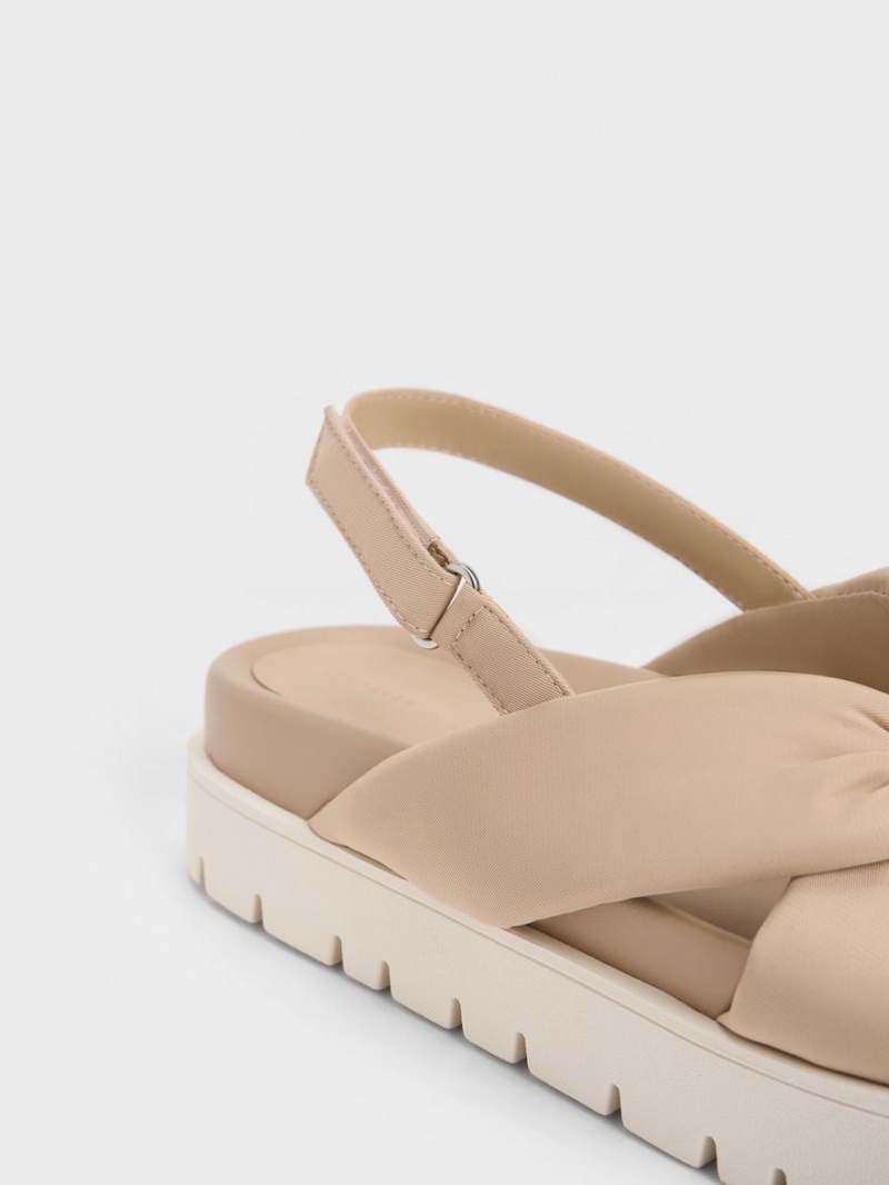 Charles And Keith Nylon Knotted Platform Sandals Beige | PHILIPPINES V462