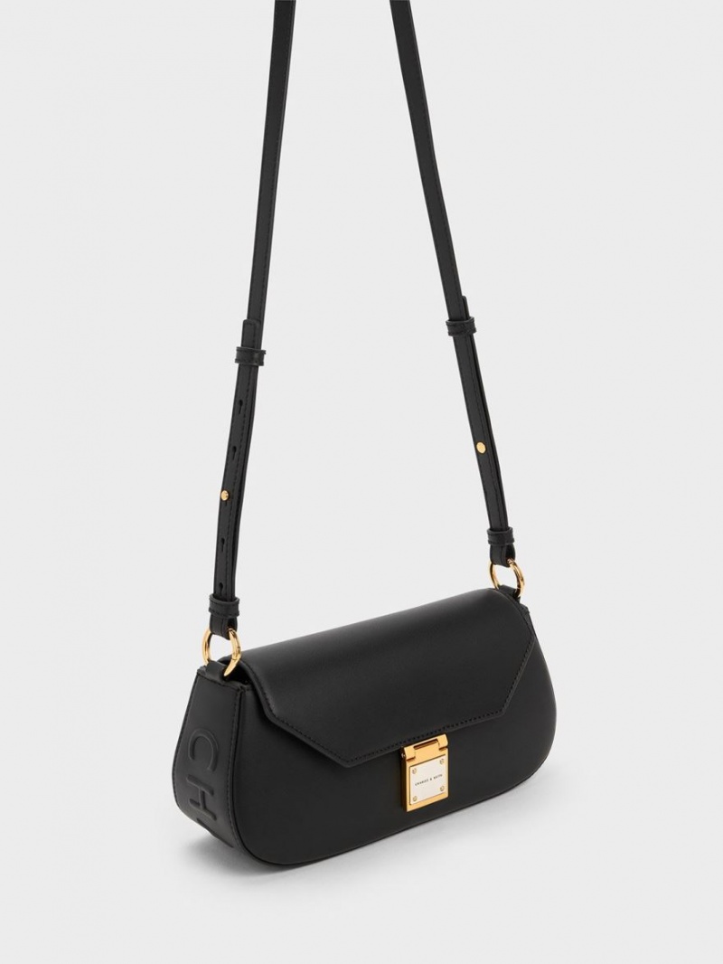 Charles And Keith Oona Curved Shoulder Bags Black | PHILIPPINES F730