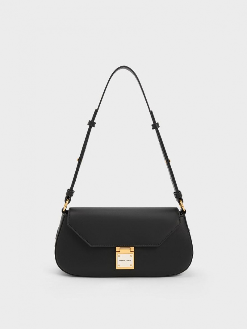 Charles And Keith Oona Curved Shoulder Bags Black | PHILIPPINES F730