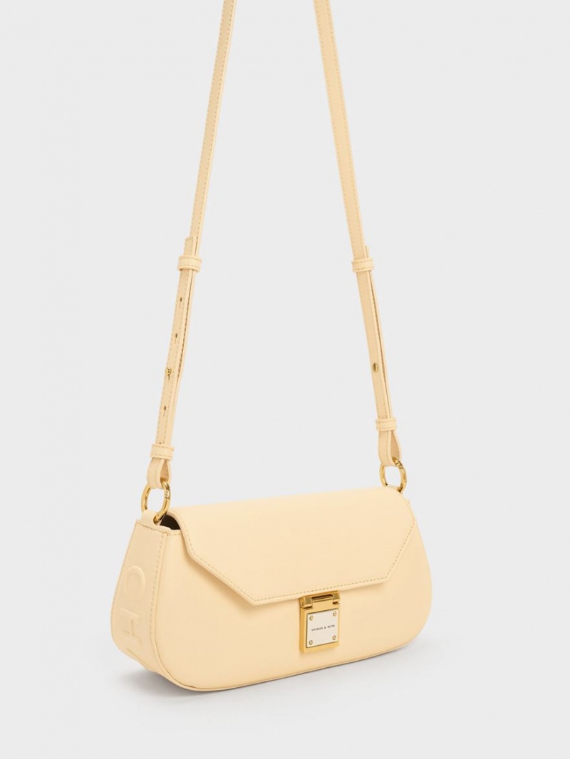 Charles And Keith Oona Curved Shoulder Bags Beige | PHILIPPINES J309