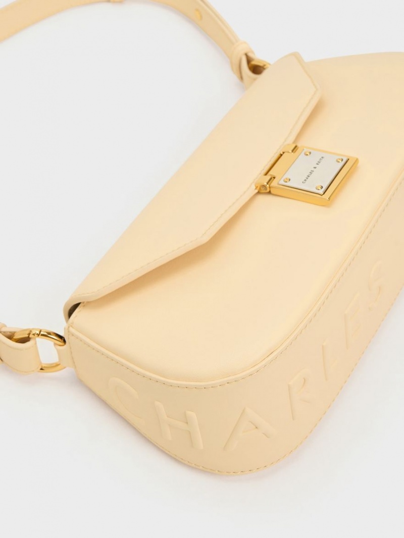 Charles And Keith Oona Curved Shoulder Bags Beige | PHILIPPINES J309