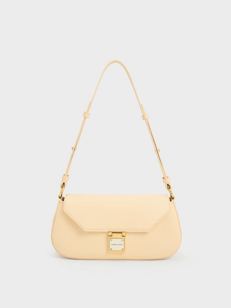 Charles And Keith Oona Curved Shoulder Bags Beige | PHILIPPINES J309