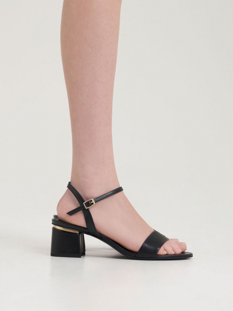 Charles And Keith Open Toe Ankle Strap Block Heels Sandals Black | PHILIPPINES E648