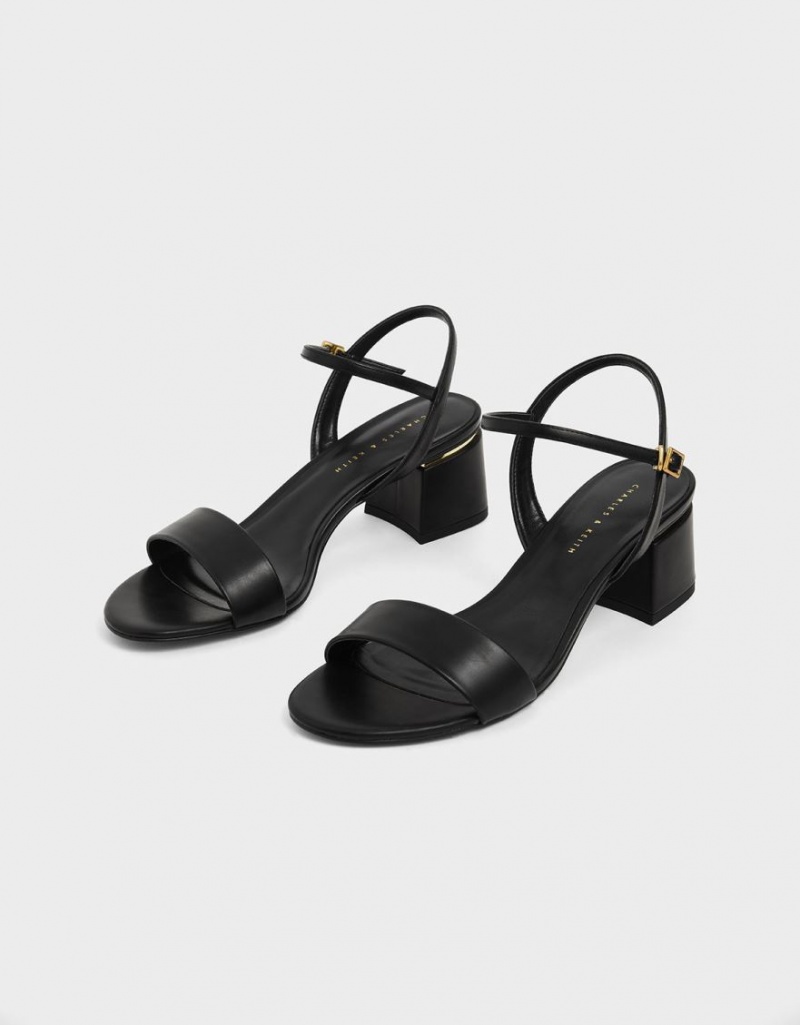 Charles And Keith Open Toe Ankle Strap Block Heels Sandals Black | PHILIPPINES E648