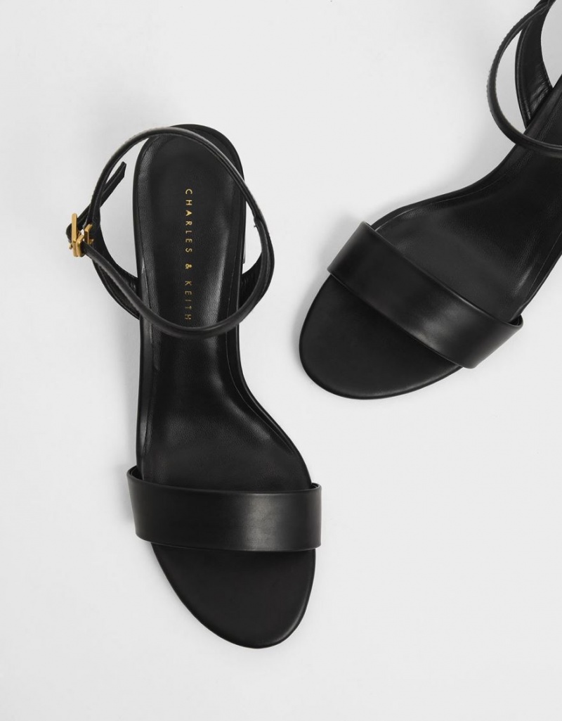 Charles And Keith Open Toe Ankle Strap Block Heels Sandals Black | PHILIPPINES E648