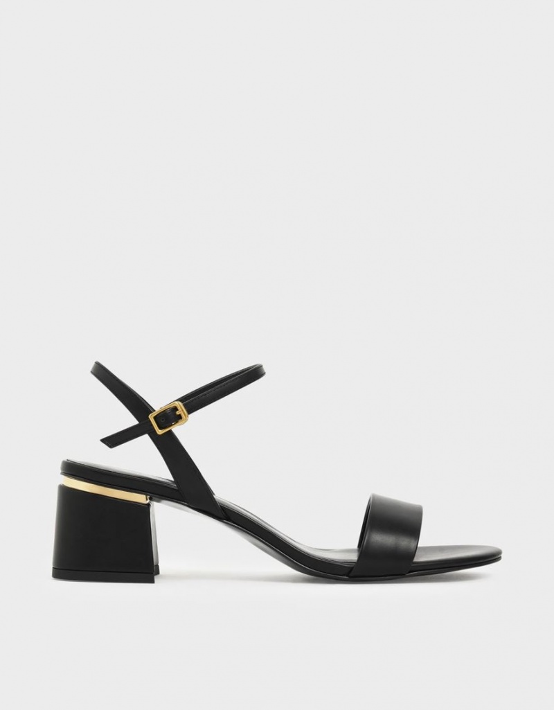 Charles And Keith Open Toe Ankle Strap Block Heels Sandals Black | PHILIPPINES E648