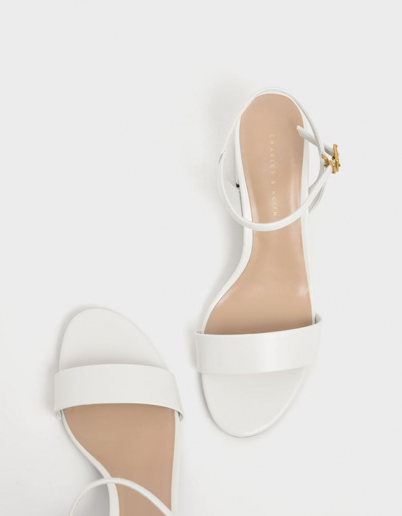 Charles And Keith Open Toe Ankle Strap Block Heels Sandals White | PHILIPPINES F028