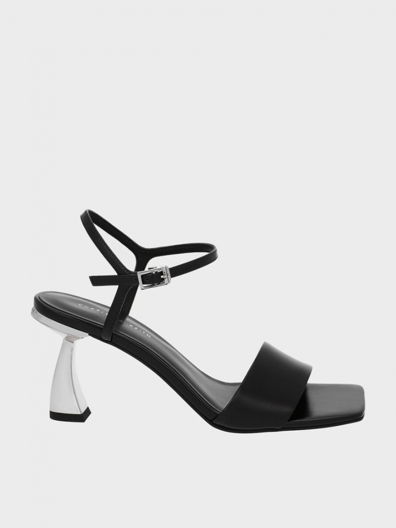 Charles And Keith Open Toe Curved Heels Sandals Black | PHILIPPINES N728