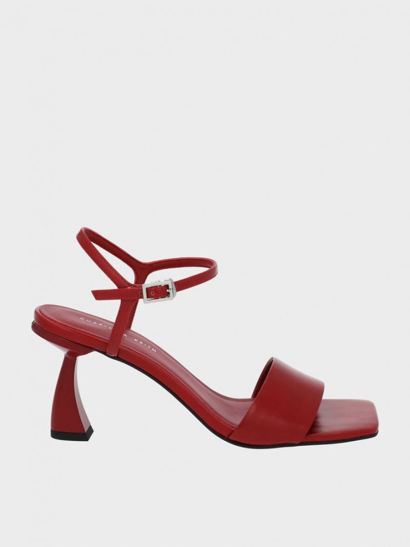 Charles And Keith Open Toe Curved Heels Sandals Red | PHILIPPINES X015