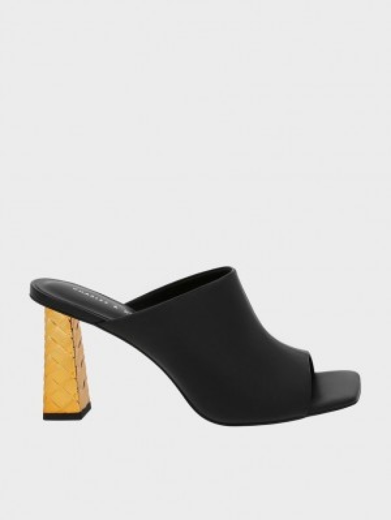 Charles And Keith Open Toe Quilted Heel Mules Black | PHILIPPINES K231