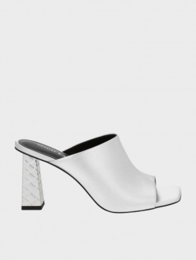 Charles And Keith Open Toe Quilted Heel Mules Silver | PHILIPPINES D930