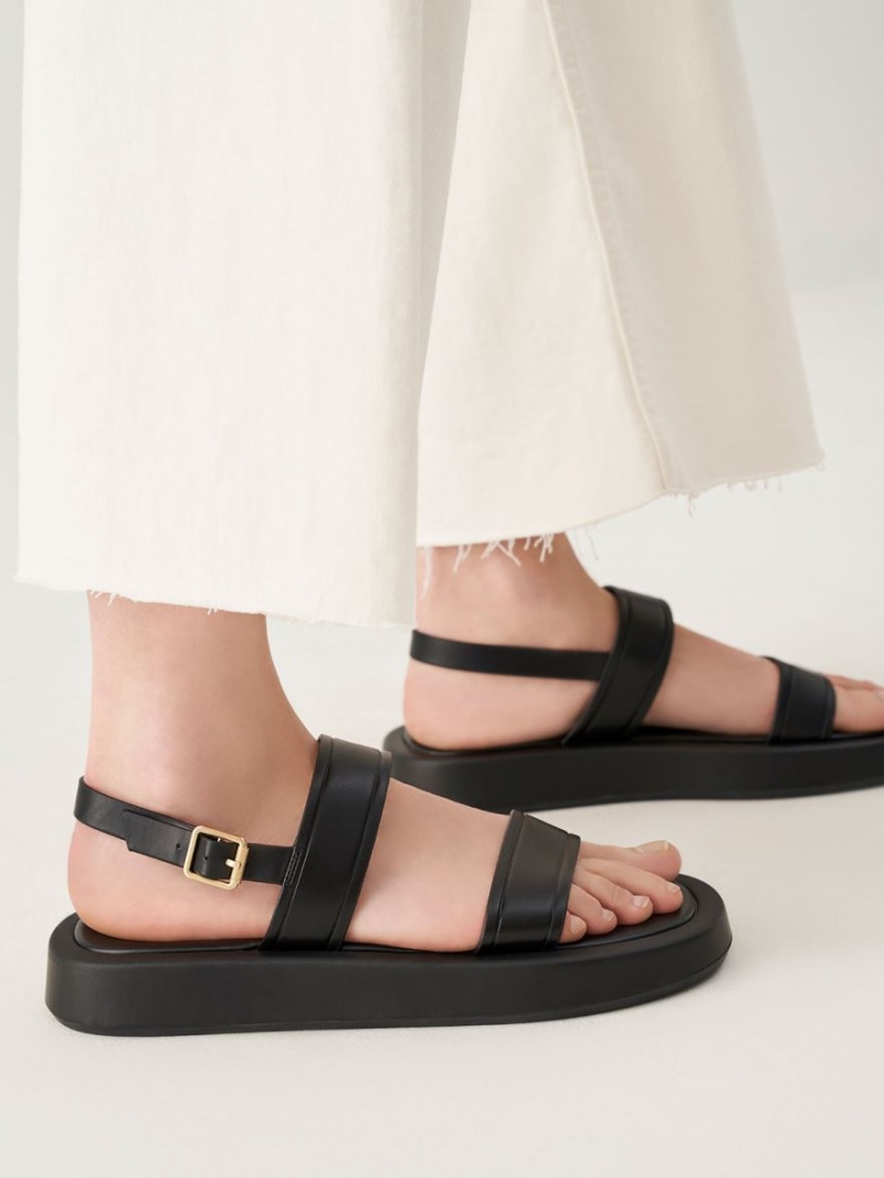 Charles And Keith Open Toe Slingback Platform Sandals Black | PHILIPPINES U708