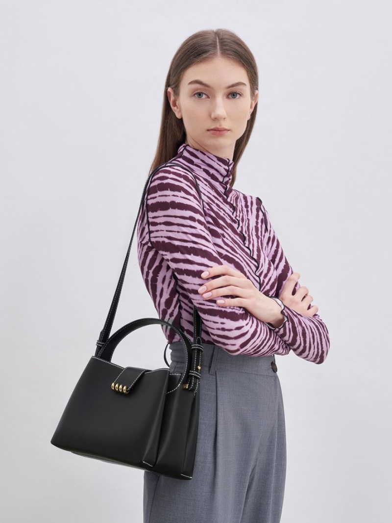 Charles And Keith Osiris Metallic Accent Belted Shoulder Bags Black | PHILIPPINES W186