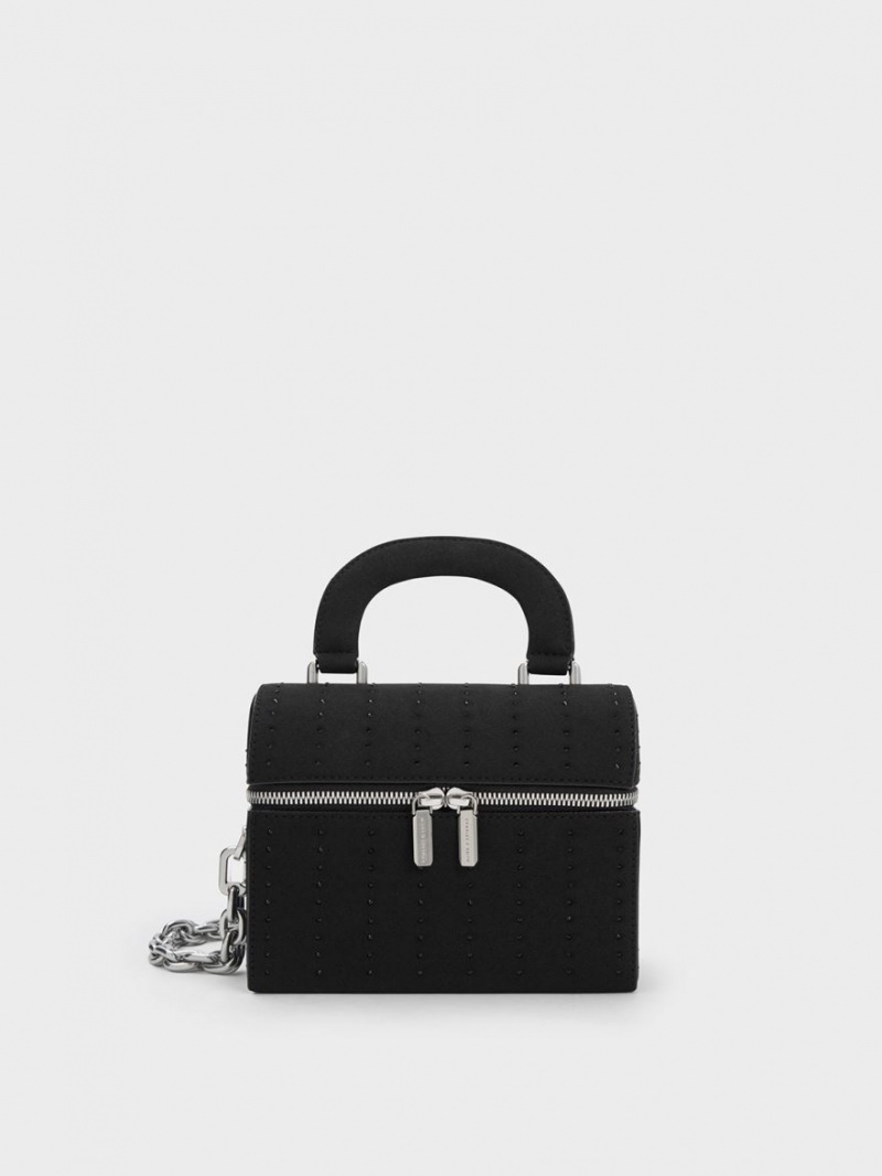 Charles And Keith Padded Handle Textured Crossbody Bags Black | PHILIPPINES D891