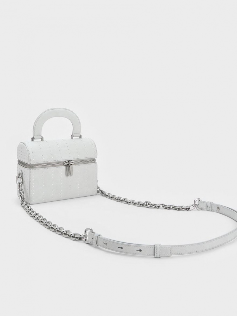 Charles And Keith Padded Handle Textured Crossbody Bags Silver | PHILIPPINES W986