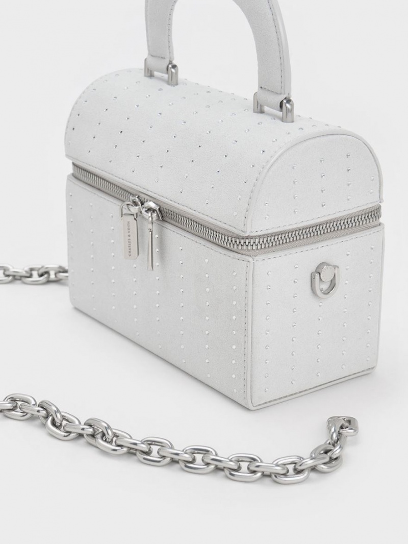 Charles And Keith Padded Handle Textured Crossbody Bags Silver | PHILIPPINES W986