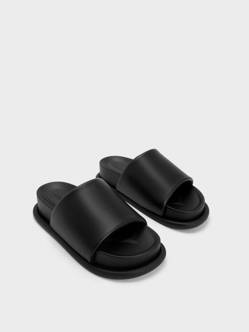 Charles And Keith Padded Strap Slide Sandals Black | PHILIPPINES V720