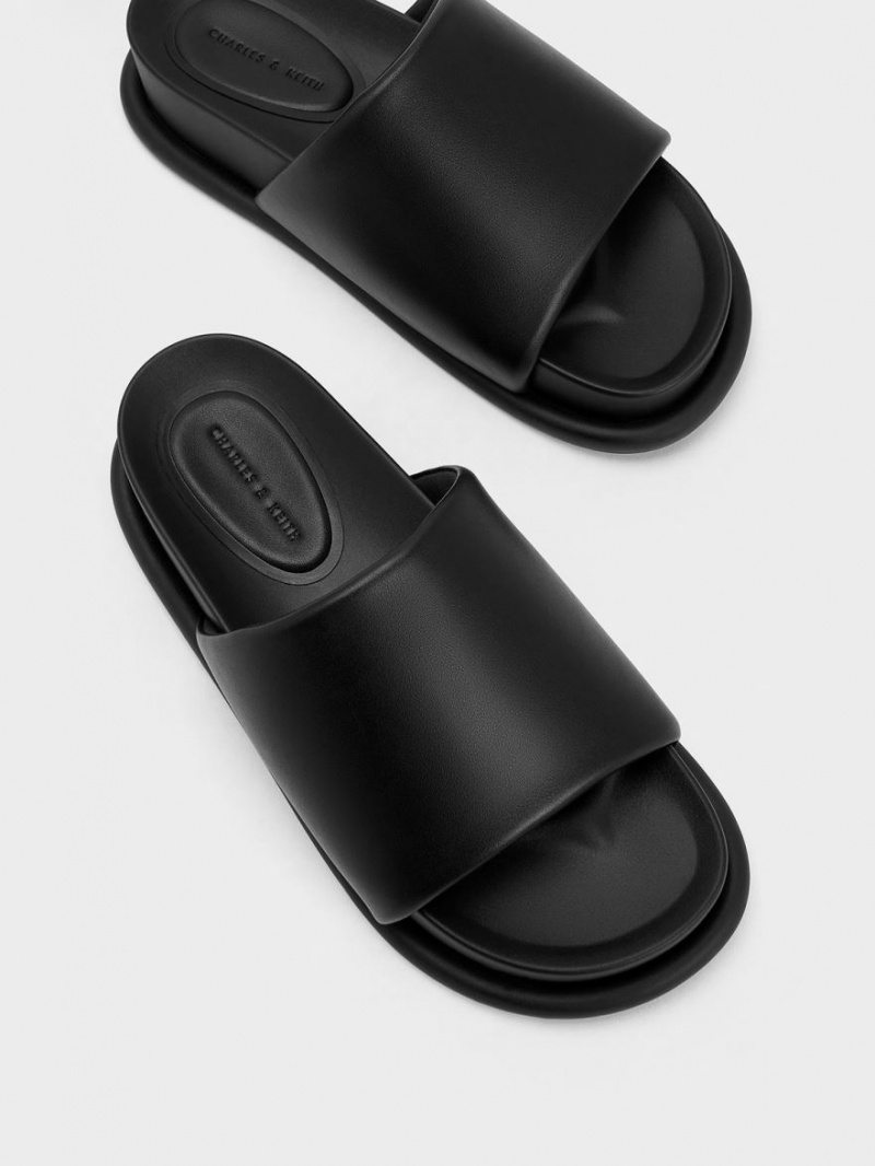 Charles And Keith Padded Strap Slide Sandals Black | PHILIPPINES V720