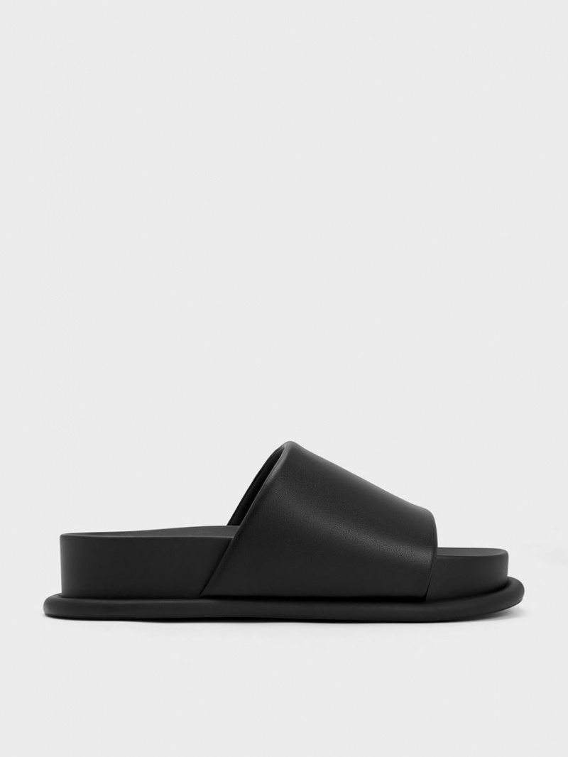 Charles And Keith Padded Strap Slide Sandals Black | PHILIPPINES V720