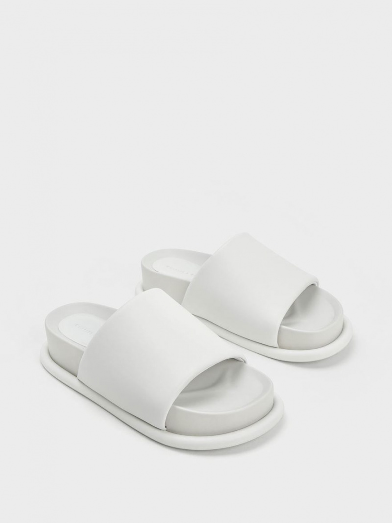 Charles And Keith Padded Strap Slide Sandals White | PHILIPPINES M920