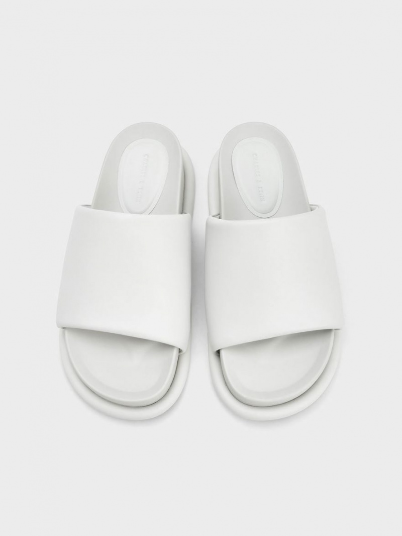 Charles And Keith Padded Strap Slide Sandals White | PHILIPPINES M920